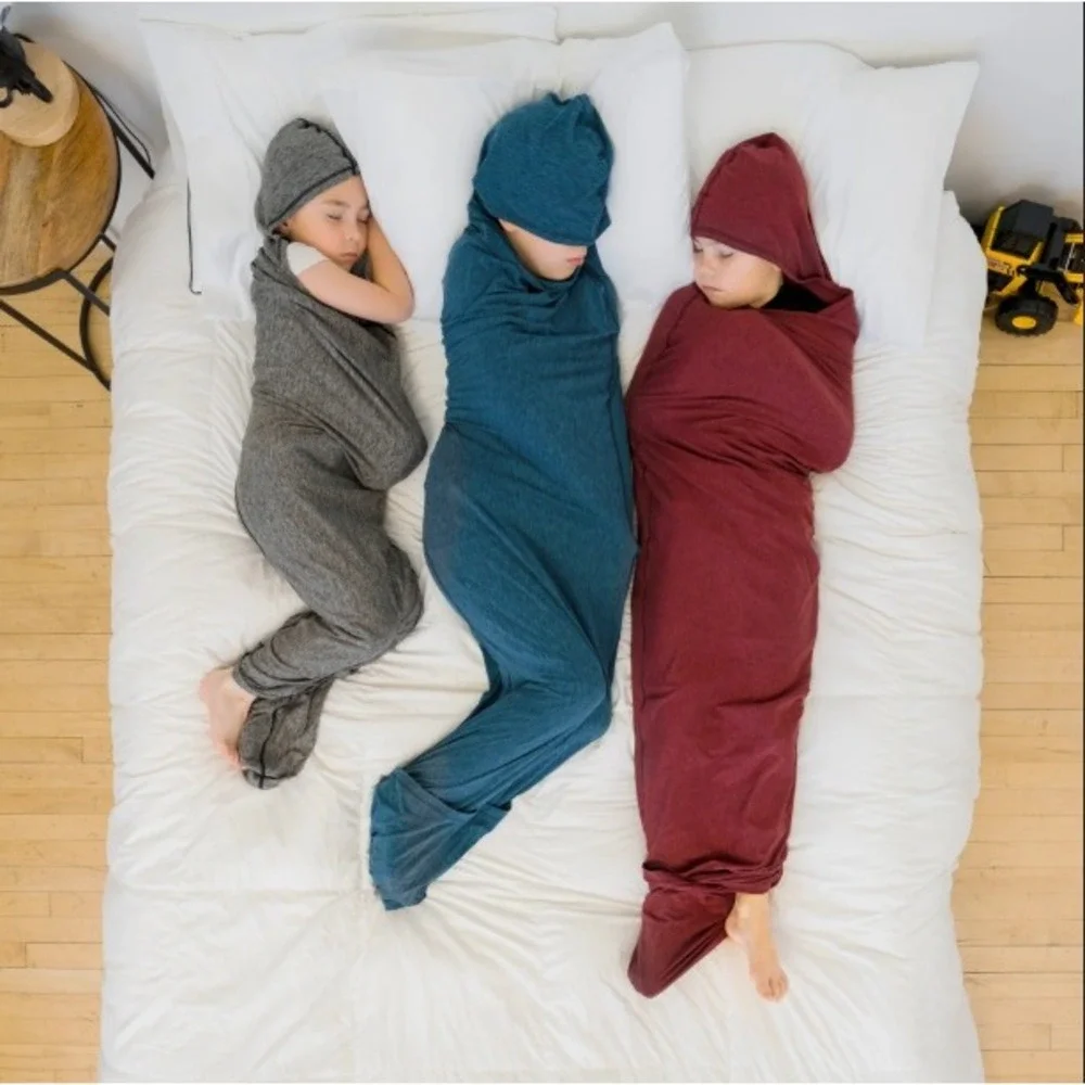 Hug Sleep Pod Kids Hooded Sleep Turquoise Teal Space Dye Wearable Blanket Sack - Picture 2 of 12